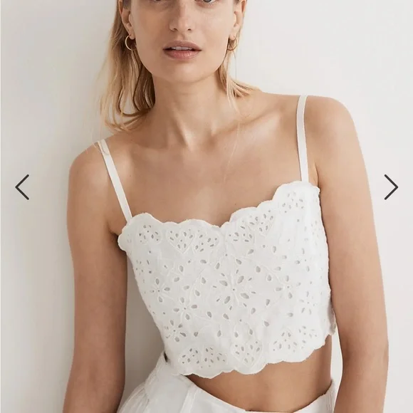 Madewell Eyelet Linen Blend Crop Tank Top NWT - Picture 1 of 5